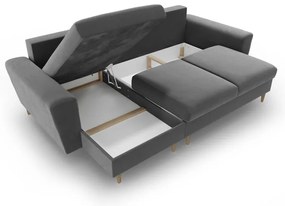 Colțar gri deschis extensibil, cu spațiu de depozitare cu tapițerie din catifea Kyoto – Cosmopolitan Design