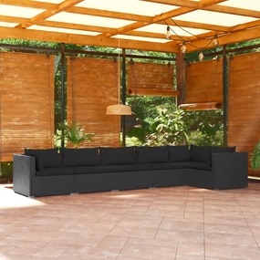 3101704 vidaXL Set mobilier de grădină cu perne, 6 piese, negru, poliratan