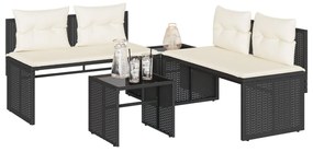 vidaXL Set mobilier de grădină cu perne, 4 piese, negru, poliratan