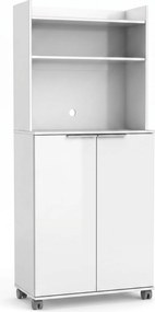 Dulap Multifunctional Adore Diamond, 2 usi, 6 rafturi, cu rotile, Alb Lucios, 73x172x36 cm