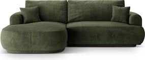 Coltar extensibil stanga 5 locuri, modular, cu lada depozitare, Ella, Micadoni Home, 271x174x94 cm, catifea, verde