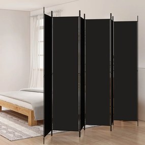 350209 vidaXL Paravan de cameră cu 6 panouri, negru, 300x220 cm, textil