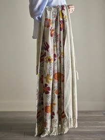 Pătură din bumbac reciclat, multicolor, cu model floral imprimat și franjuri, 160x130 cm, „Vivielle"