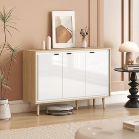 HOMCOM Bufet Modern cu 3 Uși și Raft Reglabil 107x35x77cm Alb și Stejar | Aosom Romania