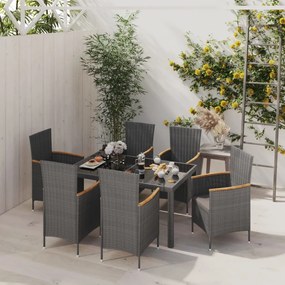 3094936 vidaXL Set mobilier exterior cu perne, 7 piese, negru/gri, poliratan