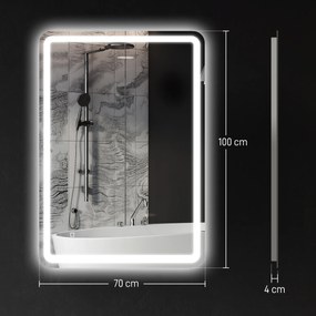 kleankin Oglinda pentru Baie cu Lumini LED, 70x50 cm, Argintiu | Aosom Romania