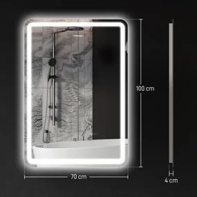 kleankin Oglinda pentru Baie cu Lumini LED, 70x50 cm, Argintiu | Aosom Romania
