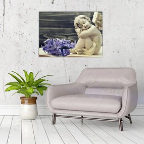 Tablou pe sticlă - Înger cu floare (70x50 cm)