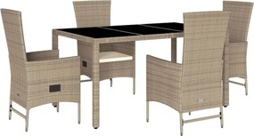 vidaXL Set mobilier de grădină cu perne, 5 piese, bej, poliratan