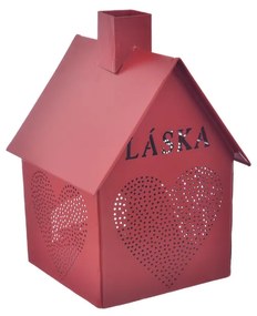 InDecor Suport metalic pentru lumânări House - Love red, 12 x 12 x 17 cm