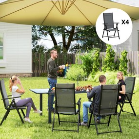 Outsunny Set de 4 Scaune Pliabile pentru Grădină cu Spătar și Șezut din Plasă, 56x69x106 cm, Gri | Aosom Romania