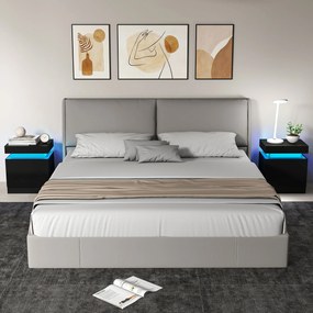 HOMCOM Set 2 Noptiere cu LED și 4 Moduri, 2 Sertare, Lemn, 45x35x52 cm, Negru Lucios | Aosom Romania
