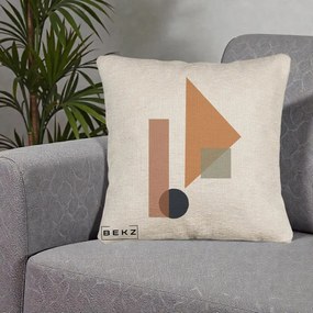Perna Decorativa Geometric Bauhaus Triunghi, 40x40 cm, Bej Canapea, Husa Detasabila, Perna Inclusa, BEKZ®