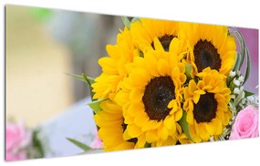 Tablou cu buchetul miresii de floarea soarelui (120x50 cm)