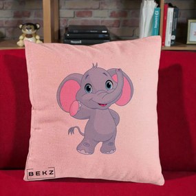 Perna Decorativa Pui de Elefant Kawaii, 40x40 cm, Roz, Husa Detasabila, Perna Inclusa, BEKZ®