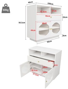 Bufet de bucătărie cu uși din sticlă, Alb | Aosom Romania
