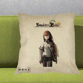 Perna Personalizata Steins Gate Kurisu Makise Anime, 40x40 cm, Crem, Husa Detasabila, Perna Inclusa, BEKZ®