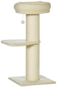 PawHut Copac pentru pisici grifou sisal natural 2 platforme coș observație jucărie bilă suspendată pluș bej | Aosom Romania