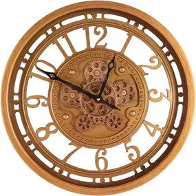 Ceas de perete din metal și sticlă, auriu, rotund, cu cadran decupat și roți dințate mobile la vedere, 7 x 46 cm, „Key West”