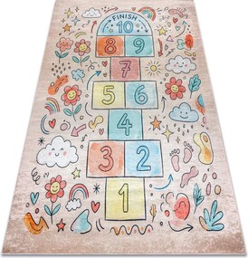 BAMBINO 61470 covor lavabil Grădină hopscotch, Flori, numere pentru copii anti-alunecare - roz / albastru