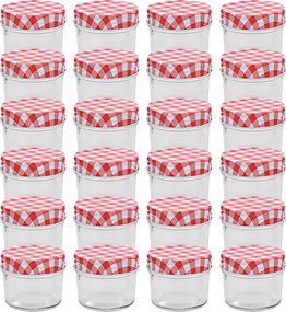 vidaXL Borcane sticlă pentru gem cu capace alb și roșu 24 buc. 110 ml