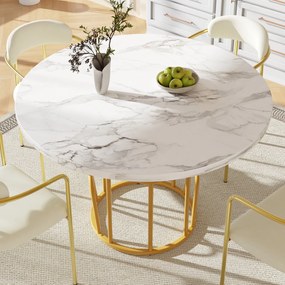 Masă rotundă pentru 4 persoane, Alb+Auriu | Aosom Romania