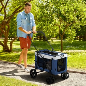 Cărucior pentru câini și pisici PawHut, pliabil, cu container detasabil, 81 x 58 x 97,5 cm, Negru + Albastru + Alb | Aosom Romania