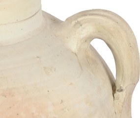 Vas decorativ amforă din teracotă artizanală, finisaj craft brut alb-crem, cu 4 anse, 54×54×100 cm, „Jerba"