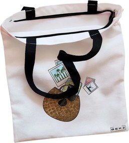 Sacosa de Panza pentru Cumparaturi, Geanta Tote, Travel Girl 12, Cu fermoar, 38x34.5 cm, Alba, BEKZ®