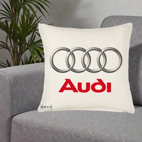 Perna Personalizata cu emblema Audi, 40x40 cm, Crem Reliefat, Husa Detasabila, Perna Inclusa, BEKZ®