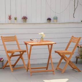Outsunny Set Mobilier de Grădina din Lemn de Teak, 3 Piese, Masa și Scaune Pliabile, Rezistent la Intemperii, Design Natural | Aosom Romania