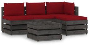 Set mobilier gradina cu perne, 5 piese, gri, lemn tratat wine red and grey, 5