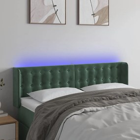 vidaXL Tăblie de pat cu LED, verde închis, 147x16x78/88 cm, catifea