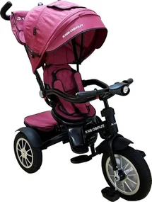 Tricicleta cu copertina Baby Care™ Turbo Bike , cu far luminos, roti din cauciuc, pozitie somn, pedale si maner pentru parinti, scaun reversibil cu