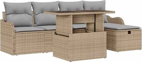 vidaXL Set de canapele pentru grădină cu pernă 6 pcs Bej Rattan poli