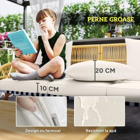 Outsunny Set de Mobilier de Grădină din 4 Piese cu Canapea, 2 Fotolii, Măsuță și Perne, 180x64x80 cm, Kaki | Aosom Romania