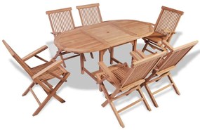 Set mobilier de exterior, 7 piese, lemn masiv de tec Oval, Cu cotiera  , 7