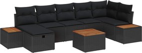 vidaXL Set de canapele pentru grădină cu pernă 8 pcs Negru Rattan poli
