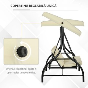 Outsunny Balansoar de Gradina 3 Locuri, Balansoar Pat pentru Exterior cu Copertina Reglabila, din Metal si tesut Teslin, Bej si Negru