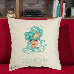 Perna Personalizata Zodiac Varsator Cowgirl, 40x40 cm, Ecru, Husa Detasabila, Perna Inclusa, BEKZ®