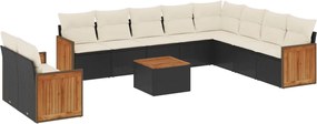 vidaXL Set canapele de grădină cu perne, 11 piese, negru, poliratan