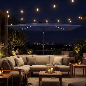 Outsunny Umbrelă de grădină cu 24 de lumini LED solare Copertină înclinabilă Stâlp metalic 2,9x2,5 m albastru închis | Aosom Romania