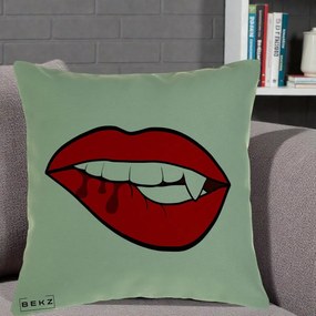 Perna Decorativa Vampire Lips Halloween, 40x40 cm, Verde, Husa Detasabila, Perna Inclusa, BEKZ®