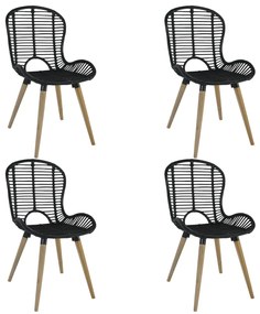 vidaXL Scaune de bucătărie, 4 buc., negru, ratan natural