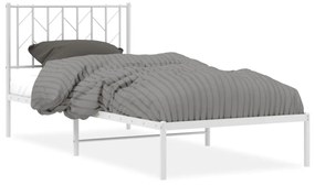 374478 vidaXL Cadru de pat metalic cu tăblie, alb, 90x190 cm
