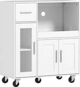HOMCOM Dulap de bucătărie pe roți, comodă mobilă de bucătărie cu rafturi, sertare, raft reglabil, orificiu pentru cablu, Alb | Aosom Romania