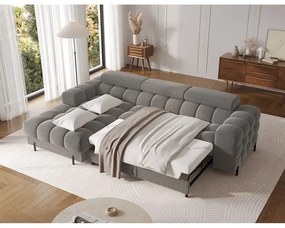 Colțar taupe extensibil/cu spațiu de depozitare cu tapițerie din catifea (cu colț pe partea stângă/cu șezlong) Felro – ELTAP