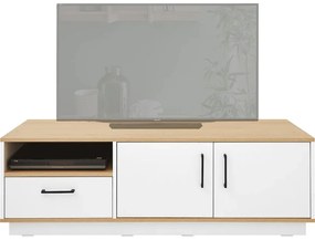 Suport TV TISANE cu dulapuri si sertar 160x50cm, stejar/alb