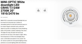 Spot LED incastrabil MINI-OPTIC White downlight LED CRI95 17/24W 2700K 20° 1810/2470 lm