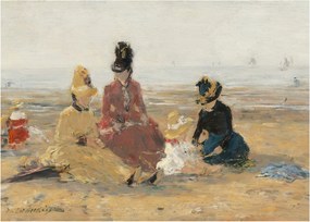 Tablou pe sticlă - Eugène Boudin, On the Beach, Trouville, reproducere (70x50 cm)